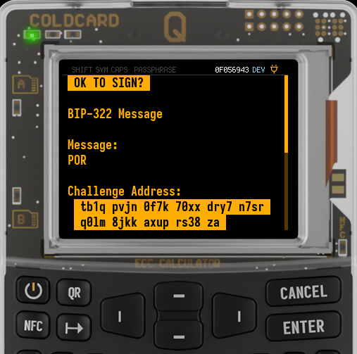 COLDCARD Q BIP-322 Message signing screen