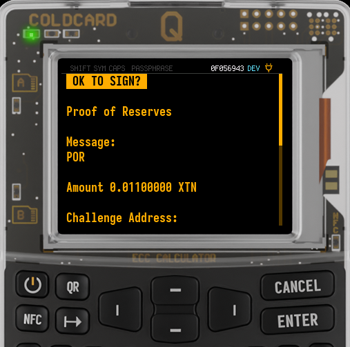 COLDCARD Q Proof of Reserves signing screen